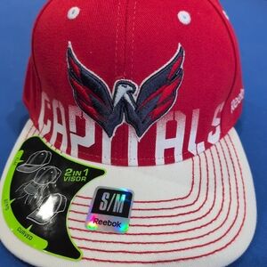Sz Small/ Medium Reebok Washington Capitals 2 in 1 Hat Pro Shape Flat Brim Hat